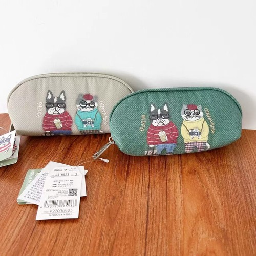 日本Kusuguru正品刺绣法斗猫咪眼镜盒眼镜收纳包卡通帆布402
