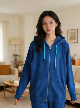  Confirm日系宝蓝色连帽拉链卫衣女春秋薄款宽松休闲外套M码666