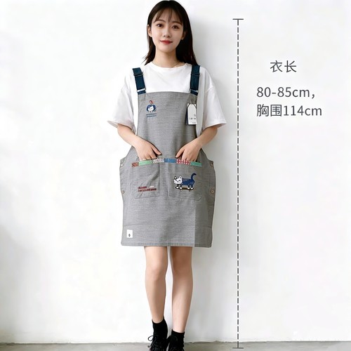 日本原单kusuguru围裙刺绣猫咪爬猫家务防污防油园艺画画围裙201