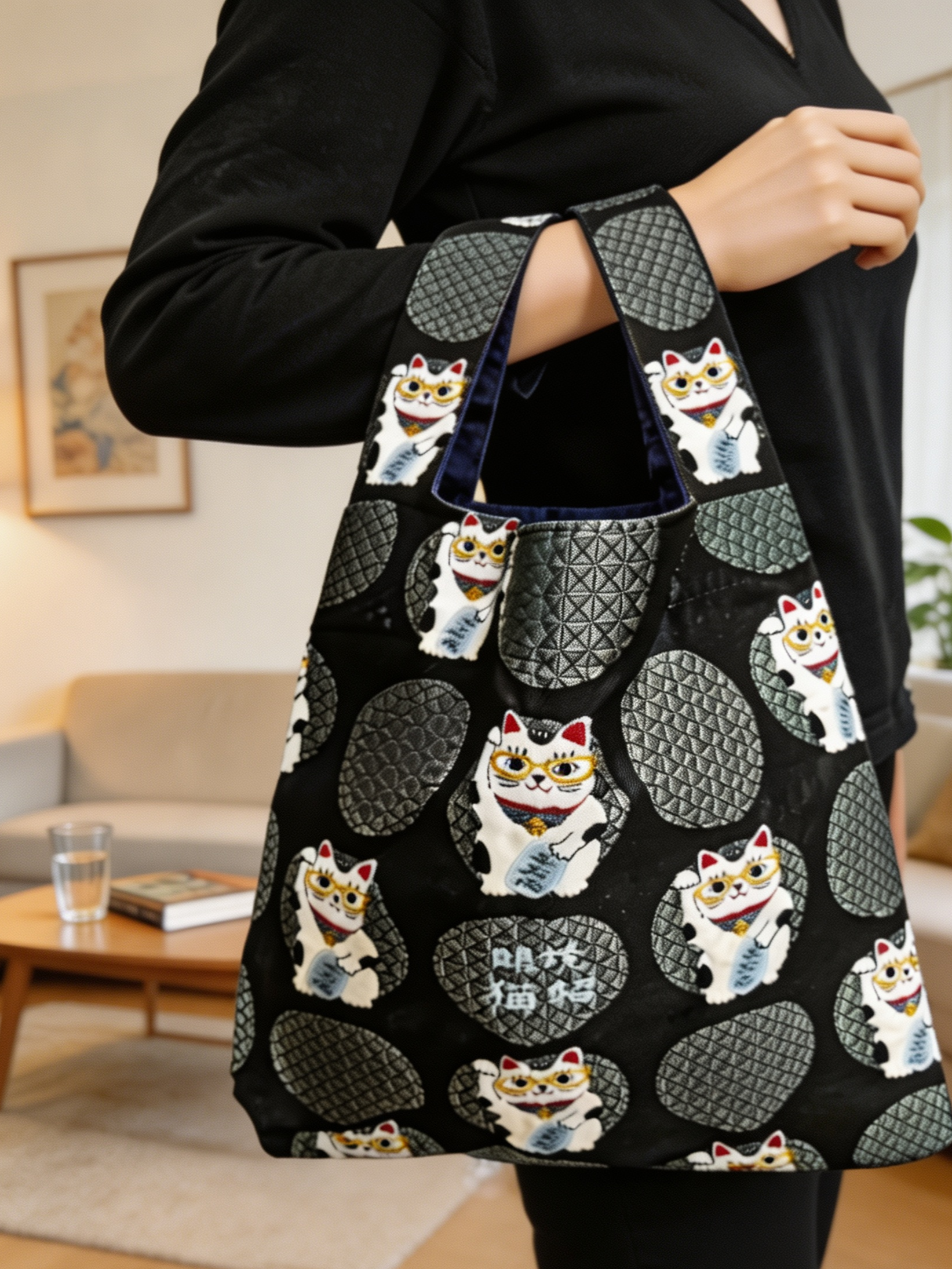 日本 kusuguru正品猫咪法斗提花马甲包手提包手拎包通勤包 303