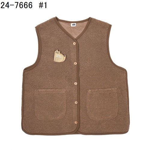 日本kusuguru刺绣猫咪胸针仿羊羔毛加厚女士马甲背心保暖防风216