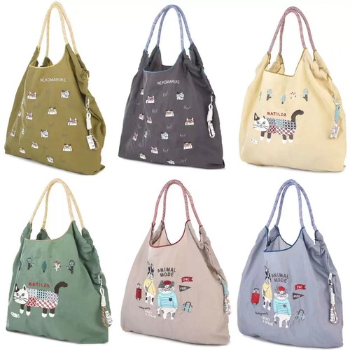 日本kusuguru重工刺绣猫咪单肩包手提包手拎包购物袋尼龙包219