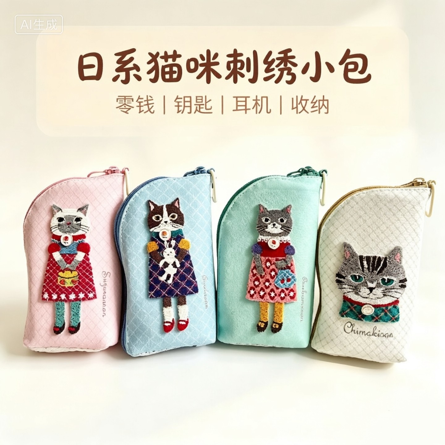 Kusuguru正品蜜豆猫眼镜包皮革笔袋牙刷绣挂包卡通眼镜袋PR007