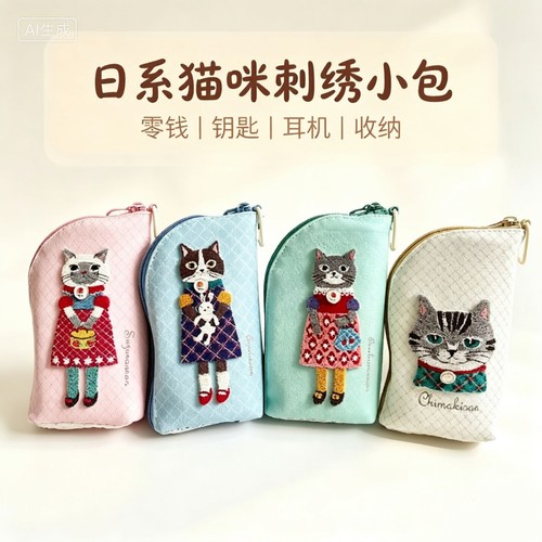 Kusuguru正品蜜豆猫眼镜包皮革笔袋牙刷绣挂包卡通眼镜袋PR007