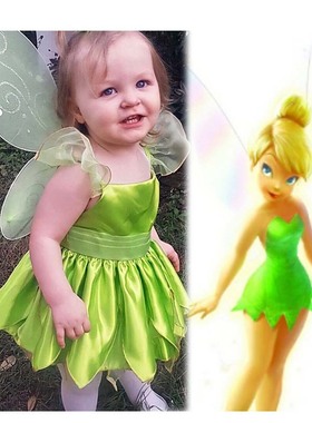 新款女童小叮当公主裙迪士尼万圣节Tinkerbell cos小精灵扮演服装