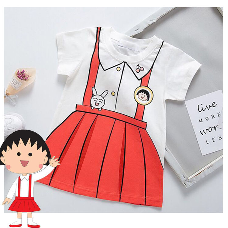 夏季新款樱桃小丸子假两件套连衣裙万圣节cos幼儿园活动六一演出