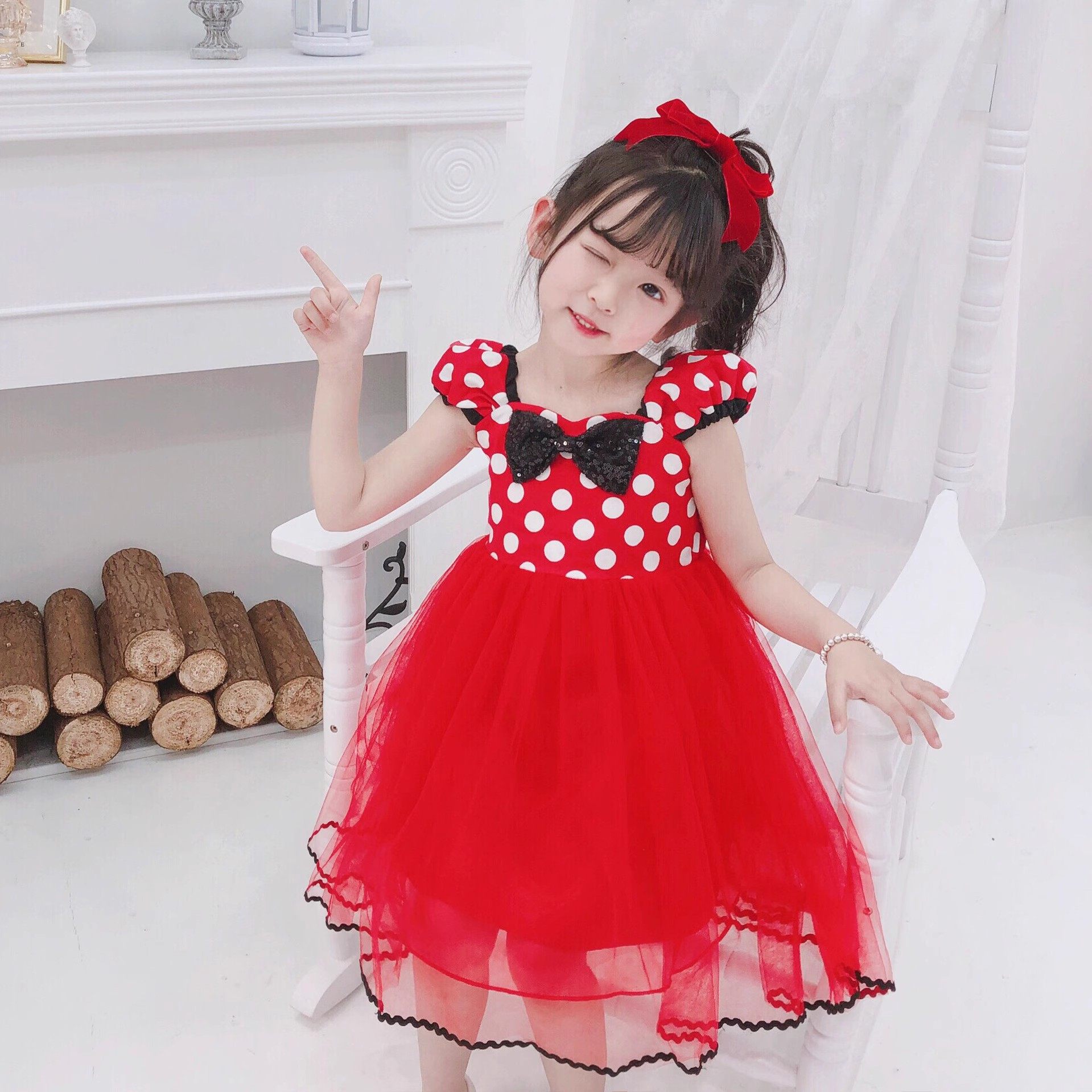 新款迪士尼女童米妮公主裙万圣节minnie cos服幼儿园儿童节表演服