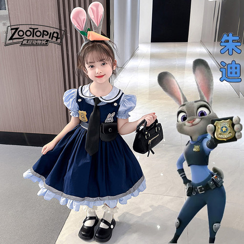 新迪士尼女童兔子朱迪警官扮演服