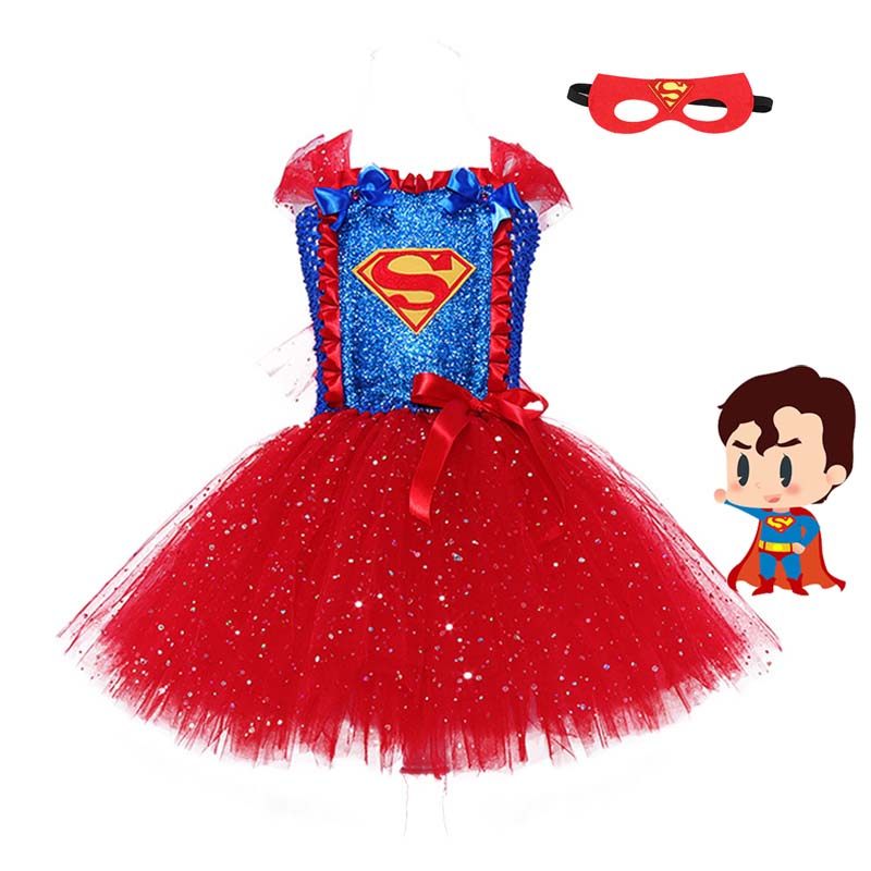 新款女童超人网纱蓬蓬裙漫威英雄万圣节超人cos幼儿园活动表演服