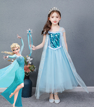 儿童艾莎公主裙迪士尼冰雪奇缘Elsa cos服万圣节派对话剧活动表演
