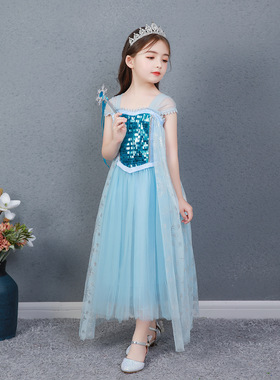 新款冰雪奇缘艾莎公主裙迪士尼万圣节女童Elsa cos服派对六一演出