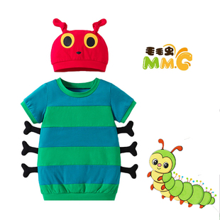 毛毛虫扮演服万圣节0 宝宝短袖 3岁宝宝纯棉卡通哈衣爬服 新款 夏季