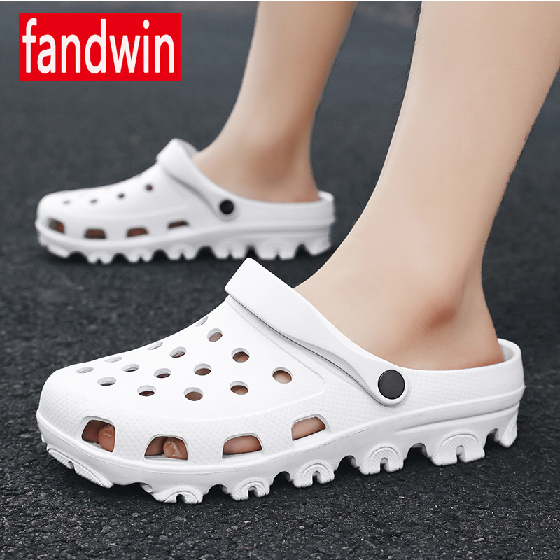 拖鞋男生洞洞鞋夏天镂空透气防滑白色凉鞋个性百搭户外沙滩凉鞋男