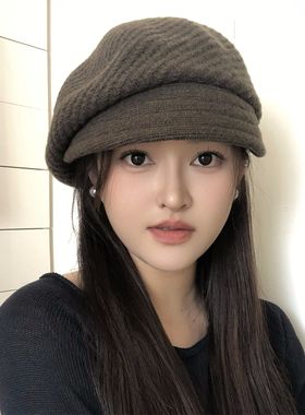 韩系复古羊毛报童帽女秋冬短檐显脸小软糯保暖文艺贝雷帽画家帽子