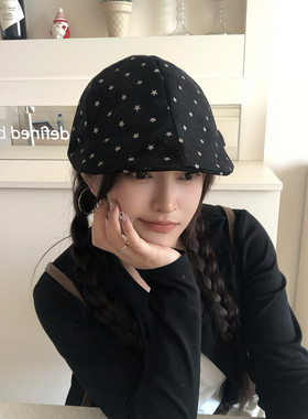 韩版麂皮绒星星前进帽女秋ins复古报童帽显脸小鸭舌帽文艺贝雷帽