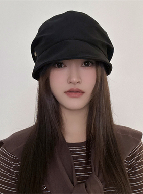 韩版麂皮绒纯色渔夫帽子女春秋季显脸小堆堆帽日系素颜百搭报童帽
