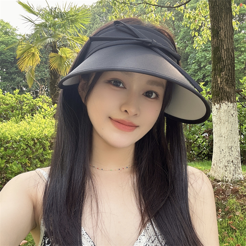 蝴蝶结甜美可折叠防晒帽女夏季防紫外线大檐户外遮阳帽出游空顶帽
