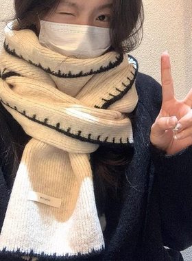 针织围巾女冬季2025新款毛线围巾加厚学生情侣冬天百搭围脖韩版潮