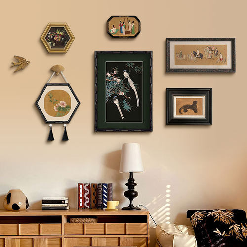 中古国风新中式法式复古花鸟挂画