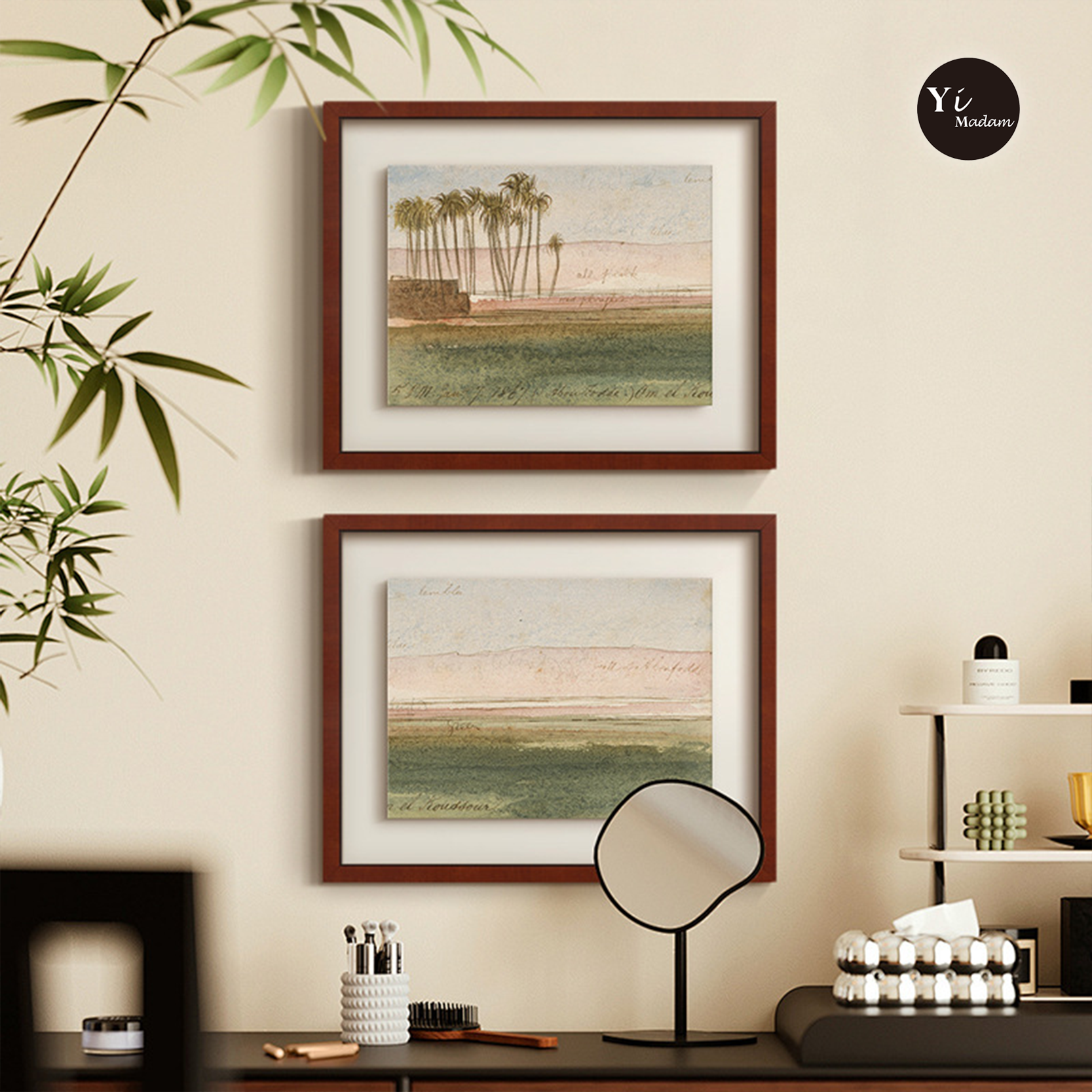 《棕榈平原》水彩风景挂画法式中古风客厅玄关立体装裱复古装饰画