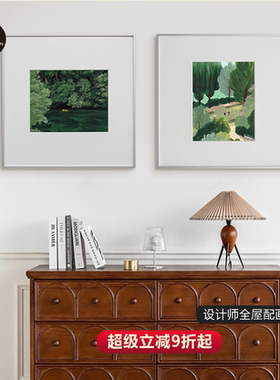 北欧ins风客厅装饰画小众现代治愈绿色插画包豪斯餐厅卧室挂画