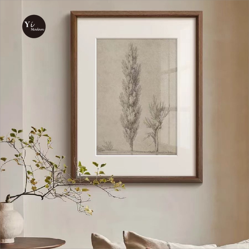 书房中古风黑白素描复古实木挂画