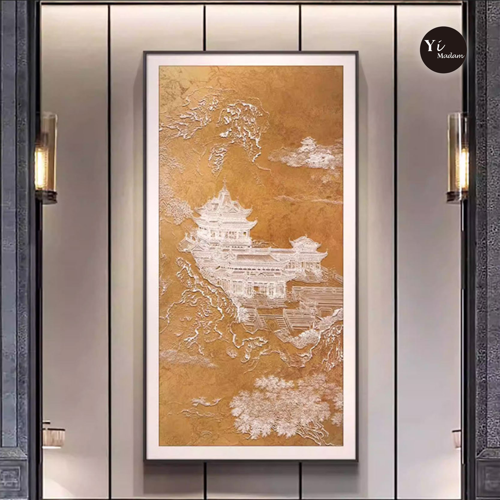 新中式客厅紫气东来风景立体浮雕装饰画玄关书房壁饰单幅餐厅挂画图片