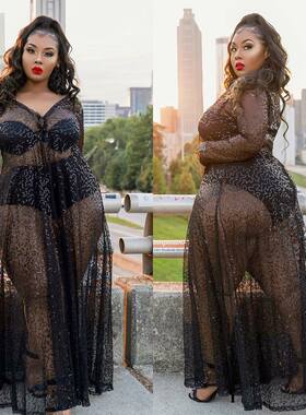 big size dress for women summer black See through Long dress
