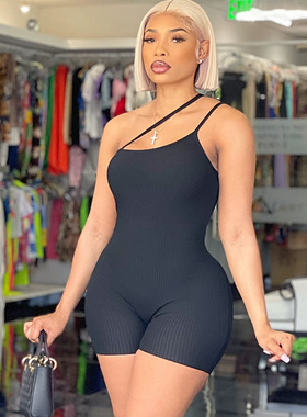 修身显瘦斜肩露背连体裤女Slanted shoulder open back jumpsuit