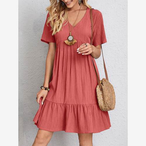 Summer Women Short Sleeve Mini Dress Ladies Solid Dresses女
