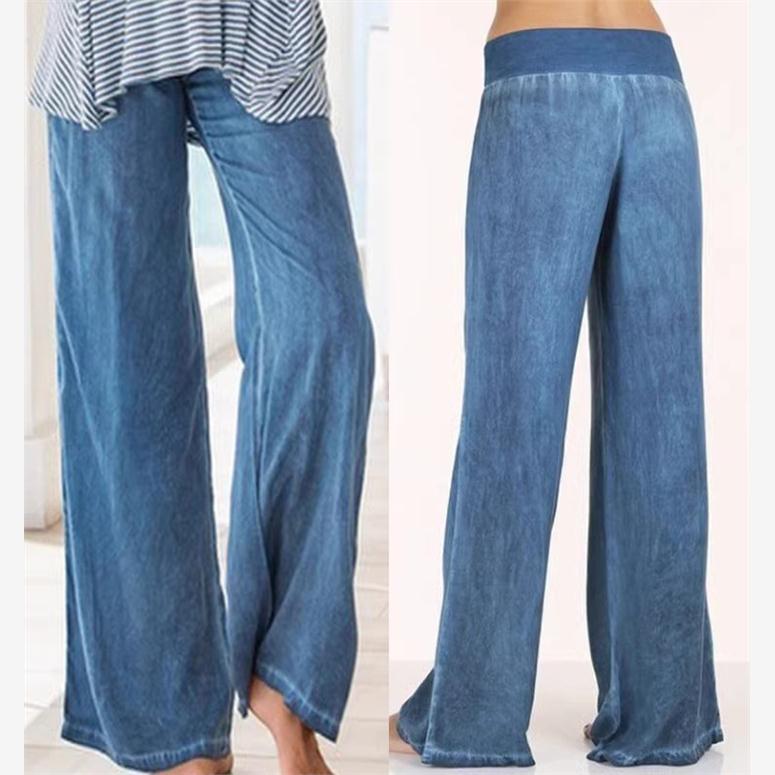 women plus size jeans lady long loose pants 薄牛仔阔腿长裤女