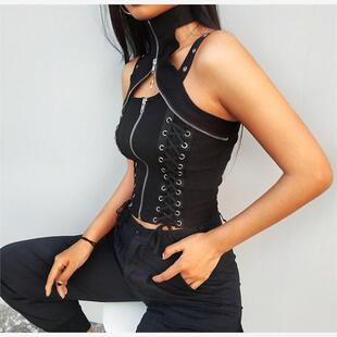 Women's halter sleeveless black corset short top women 上衣