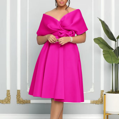 Fashion fat women plus size clothing v neck party dress 2023