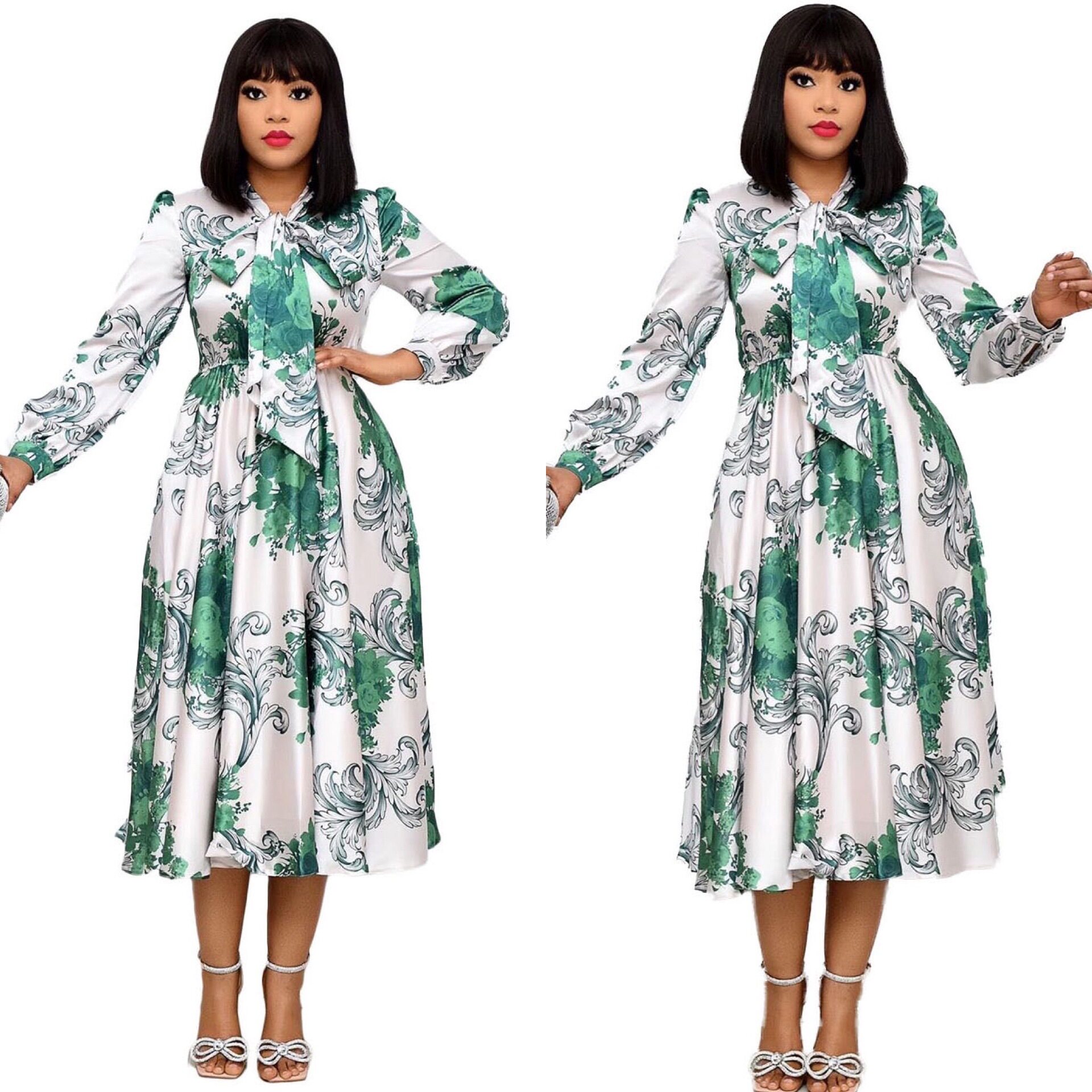 European and American long skirt printed African dress white图片