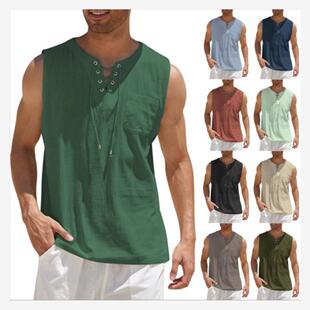 Men's solid color sleeveless tank top t-shirt无袖纯色背心T恤
