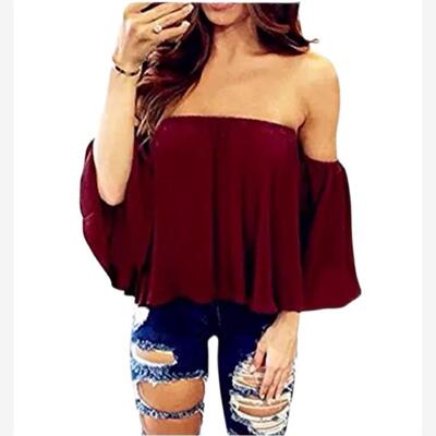 T-shirs Female Blouse Shirts Off shoulder Ruffles Women Tops