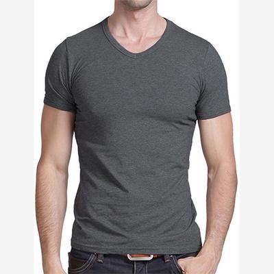 Men Tops V neck Cotton T Shirt 男士纯色打底衫弹力修身短袖T恤