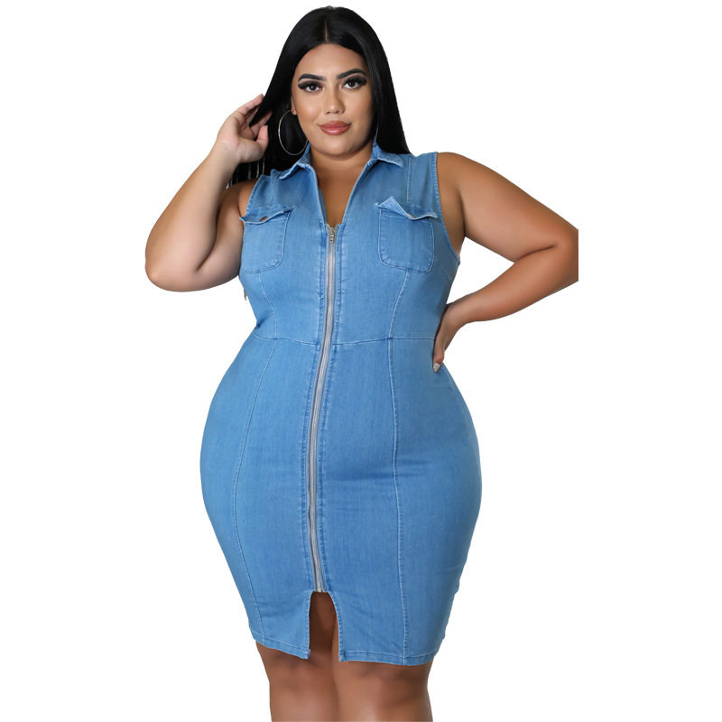 big size women dress 欧美大码女装新款牛仔背心连衣裙 4xl 2023
