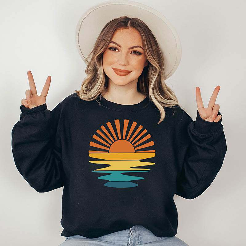 Sunshine nature lover women sweatshirt复古彩色印花卫衣男女