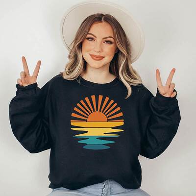 Sunshine nature lover women sweatshirt复古彩色印花卫衣男女