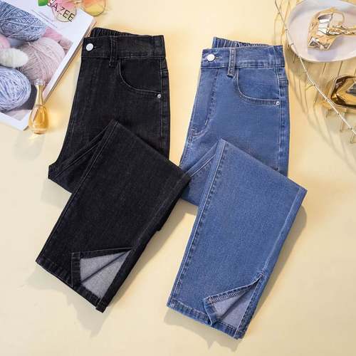 M-4XL women jeans ladies denim trousers薄款8分烟管裤牛仔裤女