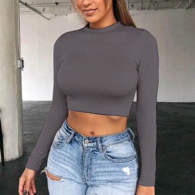 Slim Clothes Crop Top T Shirt Ladies Korean Style Tight Tops