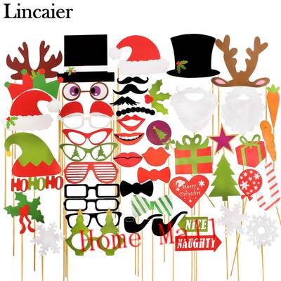 Lincaier 50 Pieces Photo Booth Props Merry Christmas Decorat