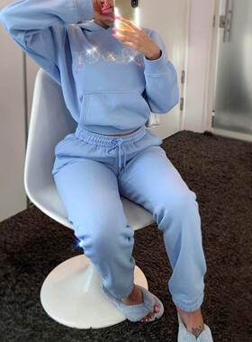 Women Sets winter sweaters 字母烫金加绒长袖卫衣长裤套装女