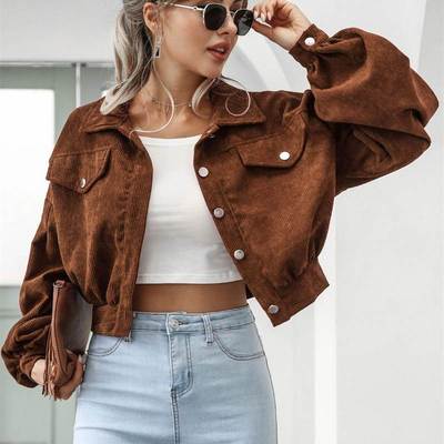 fashion women jacket ladies coat tops长袖灯芯绒夹克上衣外套