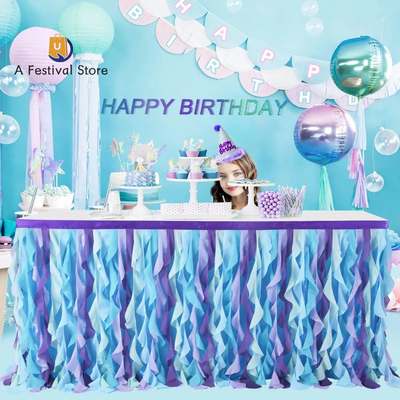 183x77CM Rainbow Unicorn Table Skirt Baby Shower Mermaid Tul