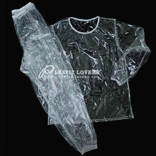 原创新款PVC全透明圆领卫衣衫塑料膜ABDL另类时尚长袖T恤衫套装