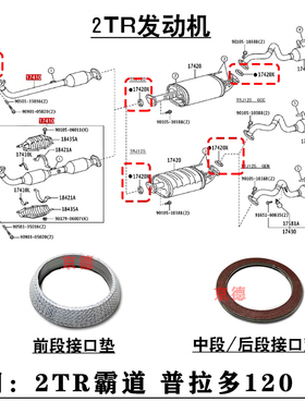 适用2TR霸道普拉120 150多前中后排气管消音器接口垫片锥形衬垫