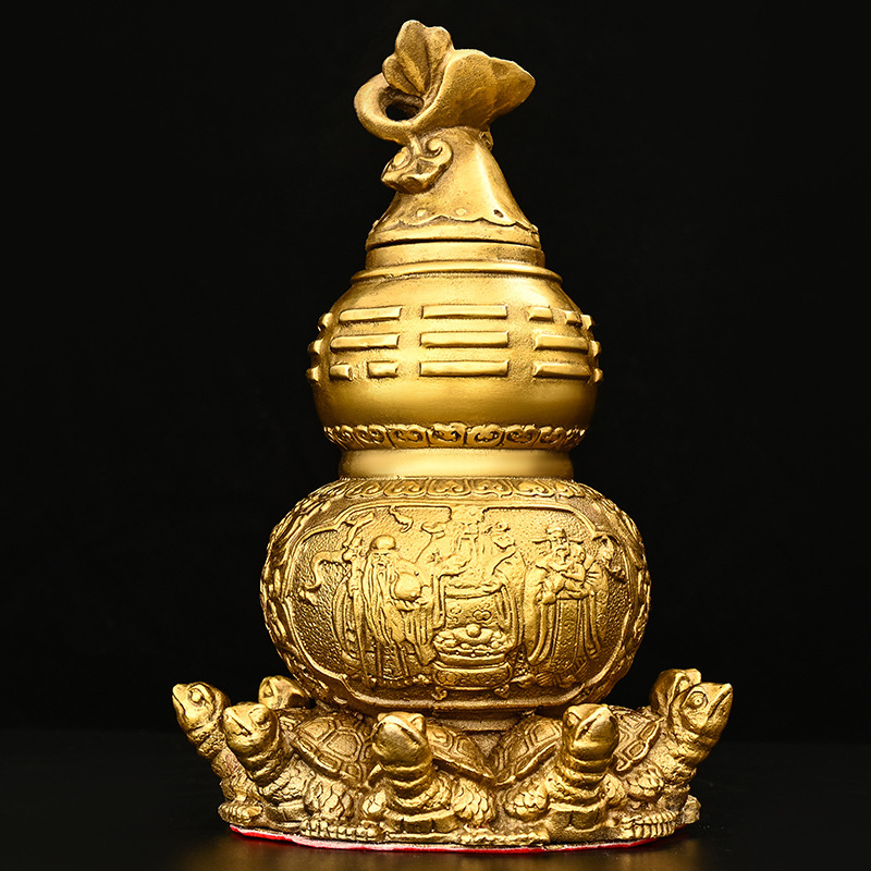 黄铜葫芦摆件铜九龟葫芦开口福禄吉祥葫芦客厅家居办公室桌装饰品