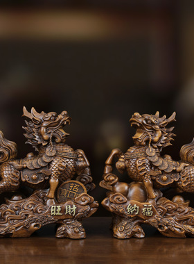 旺财纳福麒麟摆件一对招财麒麟客厅收银台装饰品乔迁新店开业礼品